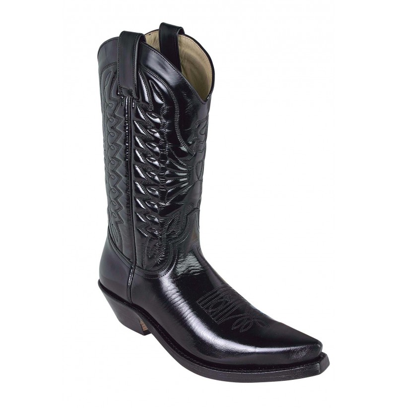 Varnished black leather cowboy boots BLACK LEATHER WESTERN BOOTS FOR MEN