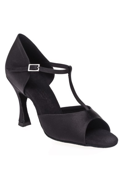 BLACK SALSA SHOES WITH ANKLE STRAP AND SILVER BUCKLE High heels