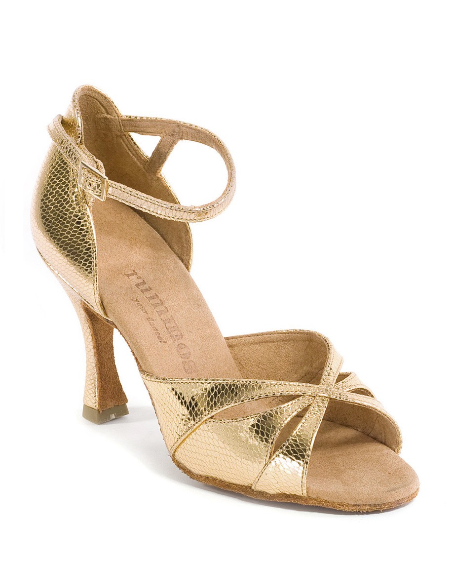 LADIES GOLD LEATHER EVENING SHOES Gold 