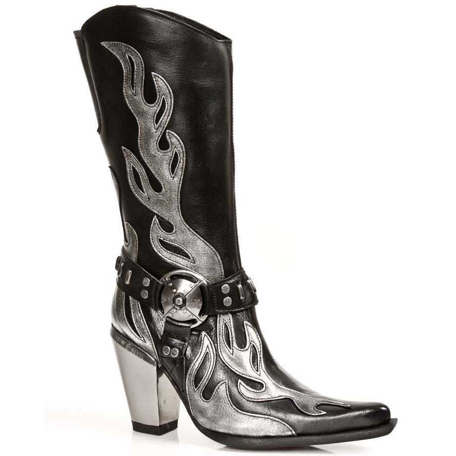 black high heel cowboy boots