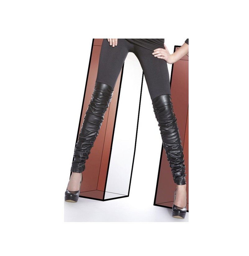 Leather thigh boots styled leggings