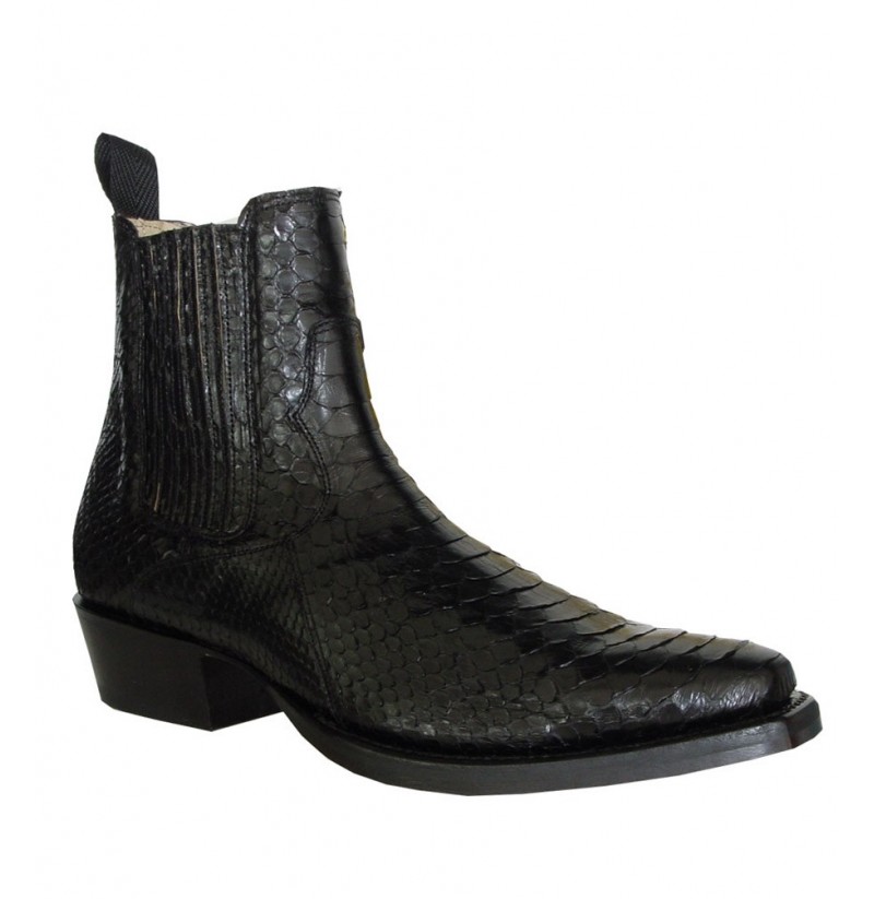 Genuine Black Snakeskin Leather Western Ankle Boots Cowboy Ankle Boots Made From Black Snakeskin