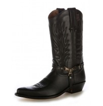 Black leather Mexican cowboy boots with buffalo bridles