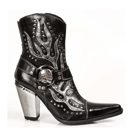 Leather heeled rock cowboy ankle boots