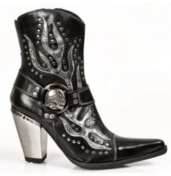 Leather heeled rock cowboy ankle boots