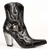 Leather heeled rock cowboy ankle boots