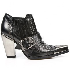 Santiags femme cuir noir et argent flammes