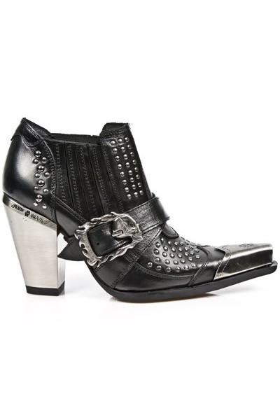 Santiags femme cuir noir et argent flammes