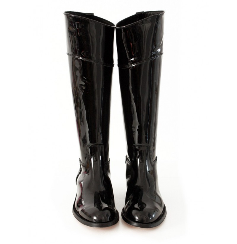 Black Patent Leather Horse Riding Boots Black Varnished Leather