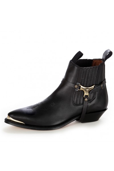 COWBOY HARNESS ANKLE BOOTS WITH METAL TIPS Black leather harness ...