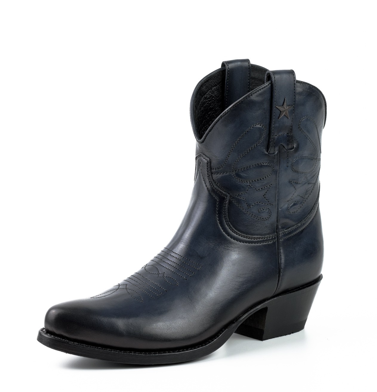 NAVY LEATHER COWBOY ANKLE BOOTS leather 