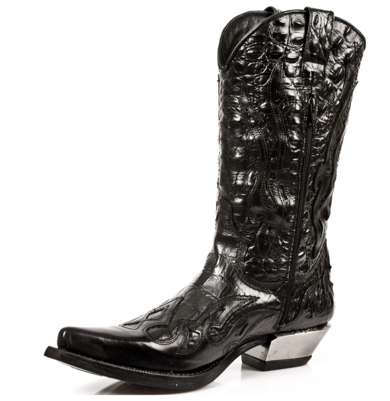 Black leather and silver snake cowboy boots for men - Shoes Made 4 Me