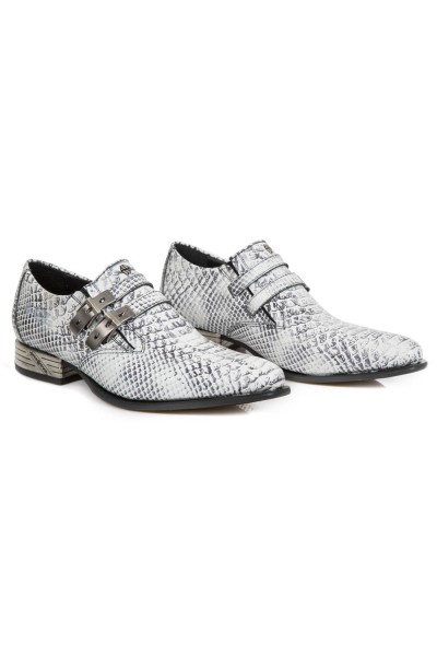 WHITE SNAKESKIN LOAFERS WITH METAL HEEL 