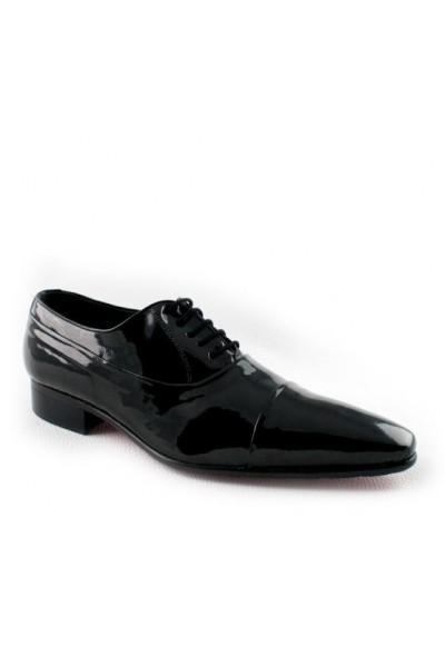 Elegant men's wedding shoes BLACK LEATHER SHINY GROOM SHOES