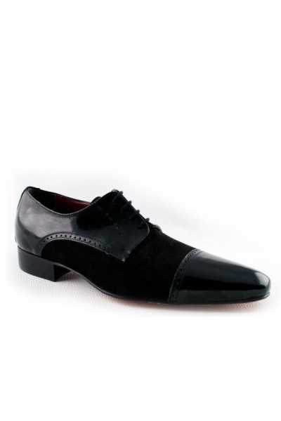 BLACK SUEDE AND PATENT LEATHER DERBIES Black suede leather formal shoes for  men